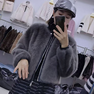 仿皮毛一体水貂绒大衣 外套女年轻款 2025秋冬新款 环保皮草圆领短款