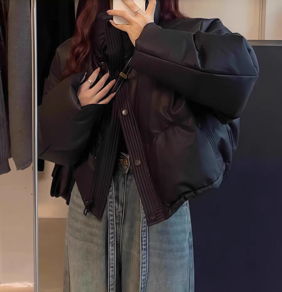 皮面羽绒服女短款小个子2025冬季新款今年流行高端加厚面包服外套