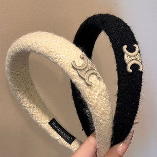 静奢小香 千金感秋冬粗花呢发箍白色高颅顶发卡头箍高级感头饰