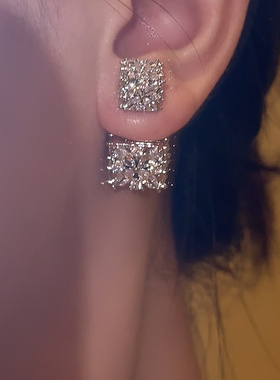 星冕◆闪爆了 小方糖s925耳钉耳环女轻奢高级感闪钻婚礼宴会耳饰