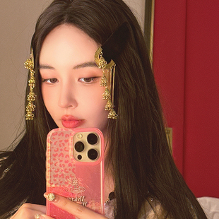 巫山月◆金色流苏铃铛发夹蒙古新娘手工头饰轻奢新中式民族风发饰