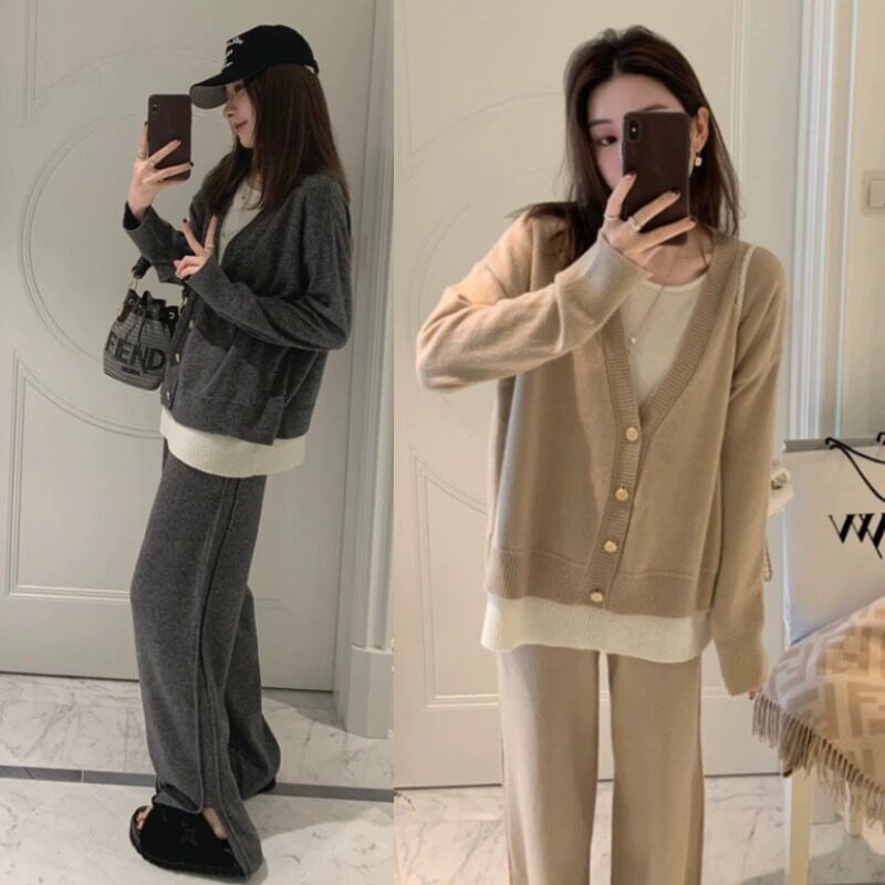 출산 가을 착용 세트 2024 새로운 유행 유행 스웨터 가을 투피스 세트 출산 착용 가을 겨울상의