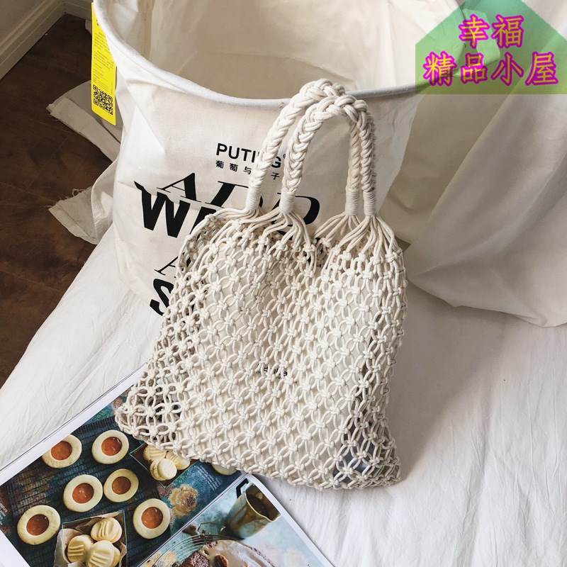 幸福精品小屋棉线编织纯色藤把手提镂空棉绳沙滩女网兜草编包在类目 箱包皮具/热销女包/男包, 女士包袋中 - 来自Buy2taobao.com提供专业的淘宝代购服务