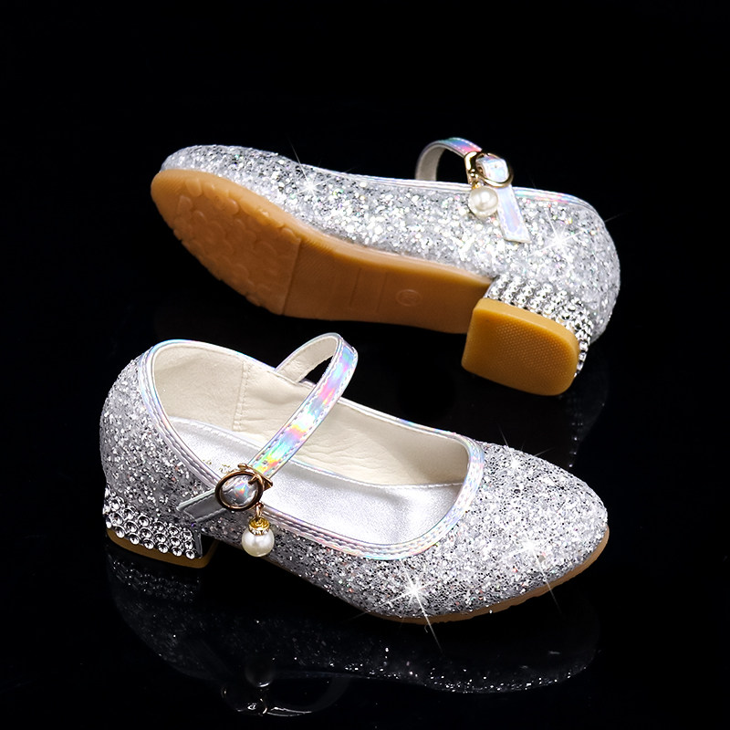 小女孩高跟鞋闪亮银色亮片单鞋2022新款儿童水晶鞋粗跟舞台演出鞋,童鞋/婴儿鞋/亲子鞋,皮鞋,淘宝优惠券,粉丝福利购,淘宝优惠卷