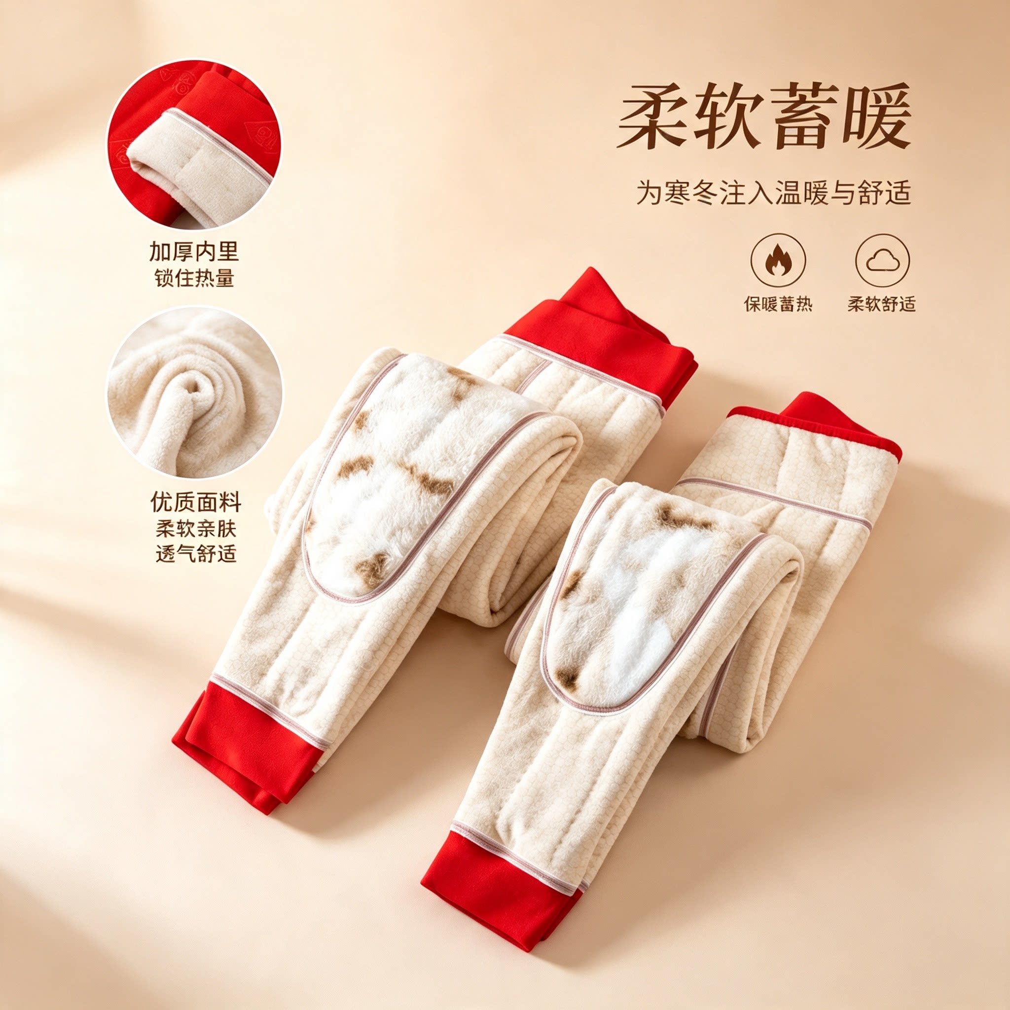 加绒加厚男款本命年大红色保暖裤秋冬款高腰护腰护膝红服棉裤贴身