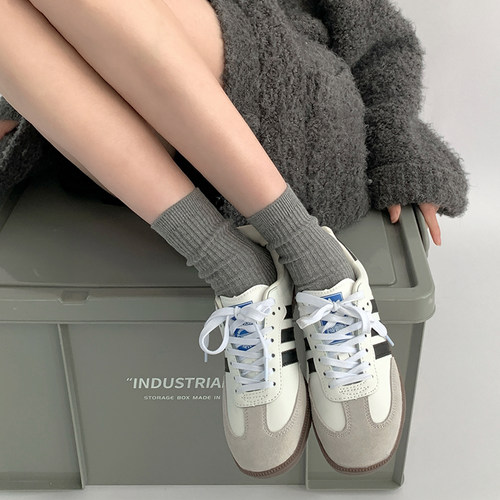 塔以灰色袜子女春秋款中筒堆堆袜