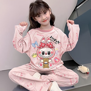 洋气可爱女童中大童睡衣长袖春秋季儿童ins亲子家居服小女孩学生