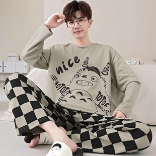 韩版睡衣春秋季纯棉男生长袖大码200斤家居服青年可外穿2026新款