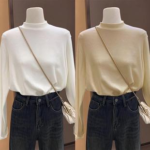 女士双面德绒打底衫秋冬季半高领暖和磨毛内搭两件装上衣