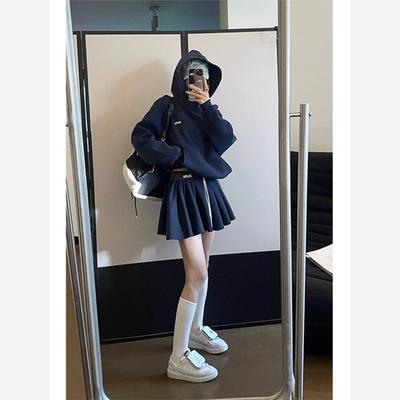 盐系连帽卫衣显瘦百褶短裙两件套