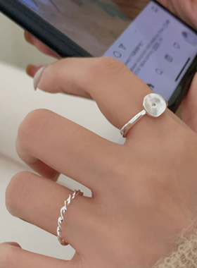 韩国小众设计高级感戒指925纯银麻花扭线戒指极简风开口指环女ins