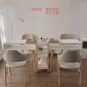新款简约现代日式实木美甲台单人双人双层美甲桌美甲椅