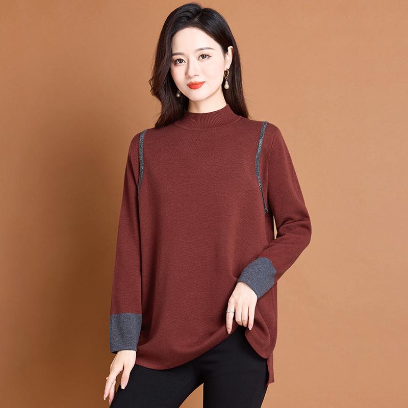 羊毛衫针织打底衫女中长款秋冬新款遮屁股拼色袖子上衣宽松羊毛衫