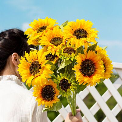 向日葵仿真花束摆件干花手捧假花客厅落地装饰电视柜餐桌插花摆设