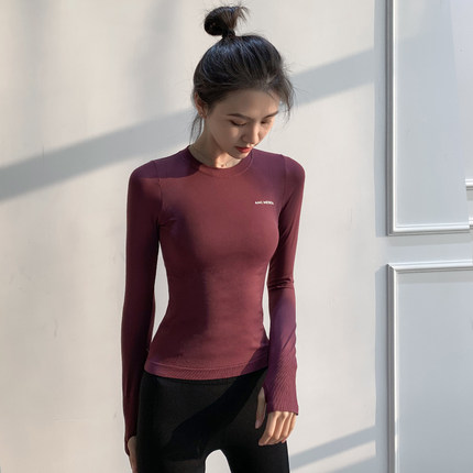 瑜伽服女弹力紧身长袖跑步运动速干上衣专业普拉提训练健身服