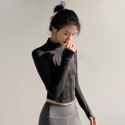 运动外套女修身显瘦瑜伽服速干透气长袖训练上衣跑步健身服