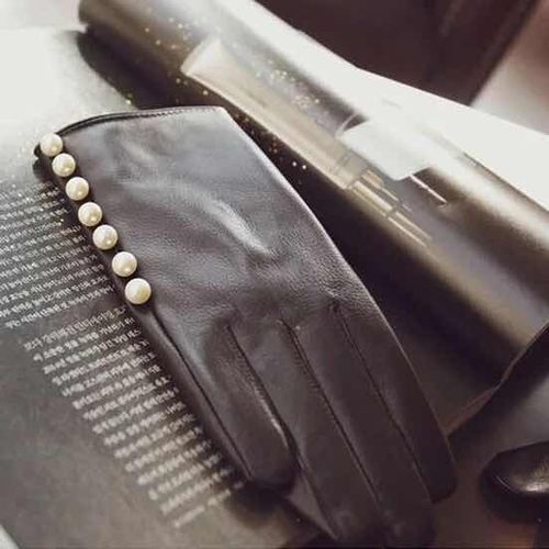 珍珠真皮情人节礼物新年触屏手套