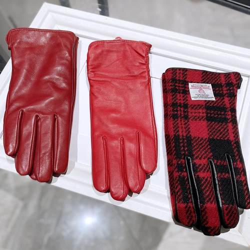 真皮羊皮手套女士冬季时尚保暖薄款本命年山羊皮中国红新年红礼物