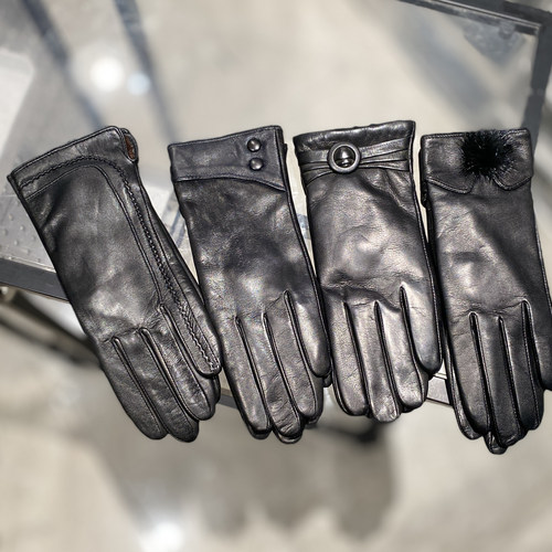 进口新西兰小羊皮手套青年真皮羊皮分指纯色加绒保暖冬季骑行开车