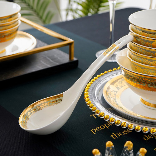 立体浮雕金骨瓷勺子奢美精致瓷勺