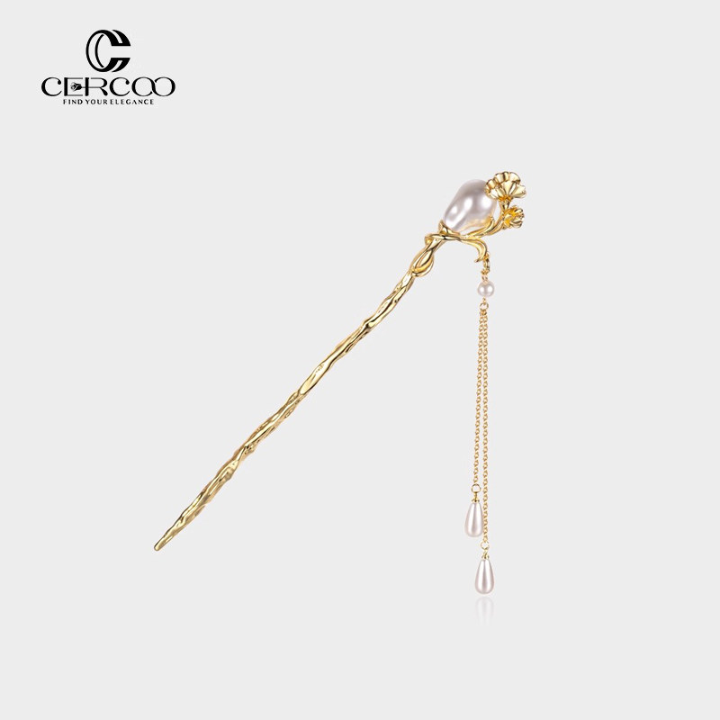 Cercoo/奢蔻吉斯蒙达工艺珍珠流苏发簪马尾盘发器发杈发饰发夹女