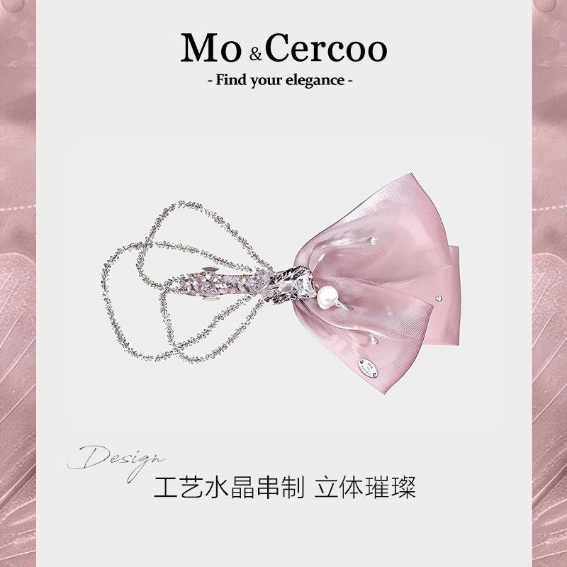 Cercoo/奢蔻温柔拾光系列蝴蝶结手工串珠甜美布艺横夹盘发夹卡子