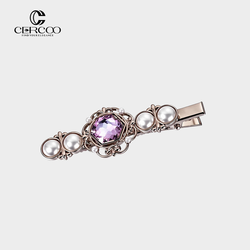 Cercoo/奢蔻星光物语水晶边夹珍珠鸭嘴夹复古高级感刘海夹侧边夹