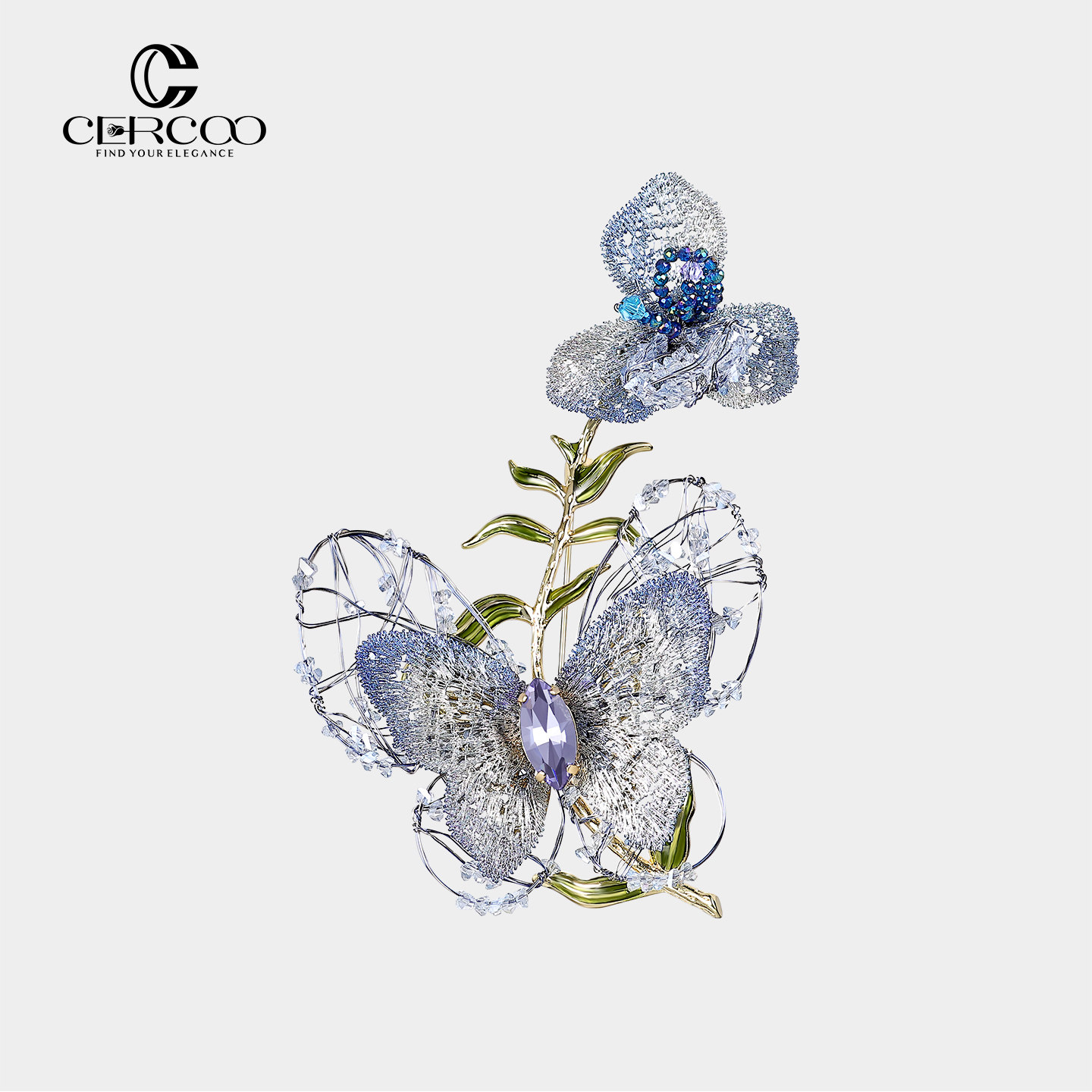 Cercoo/奢蔻翩蝶晶梦璀璨仿水晶花朵高档胸针小众设计女胸花别针