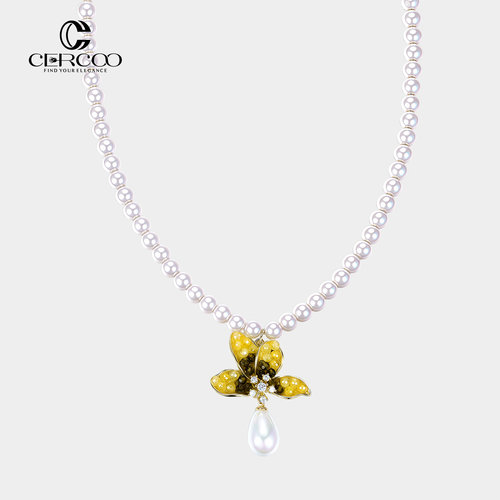 Cercoo/奢蔻秋意浓珍珠项链水晶花朵吊坠颈链轻奢串珠锁骨链精致