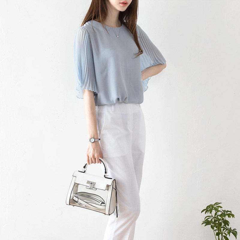 雪纺衫女短袖夏季2020新款韩版女装套头宽松显瘦半袖气质仙气上衣