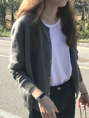 针织衫女开衫春秋2025新款薄款外穿秋季灰色外搭上衣秋冬毛衣外套