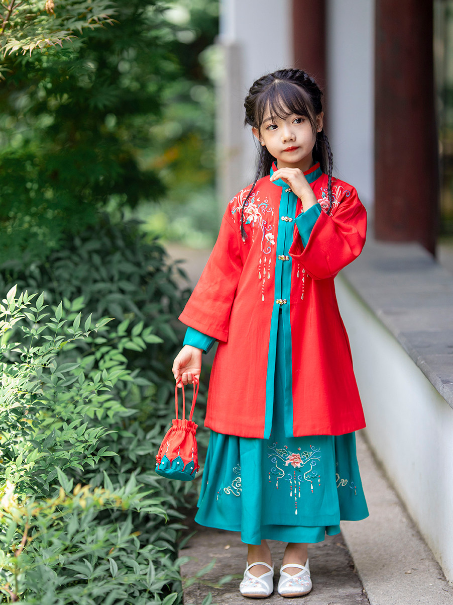 汉服女童春秋古风喜庆璎珞襦裙宝宝超仙明制袄裙小女孩原创长礼服