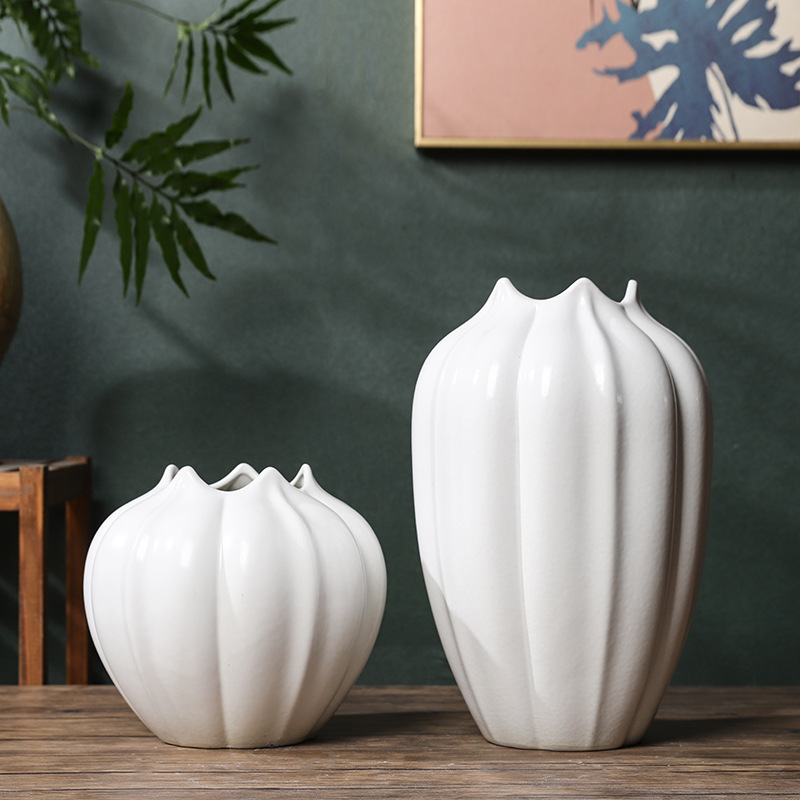白色轻奢单色南瓜花瓶摆件现代杨桃饰品客厅创意陶瓷摆件家居饰品