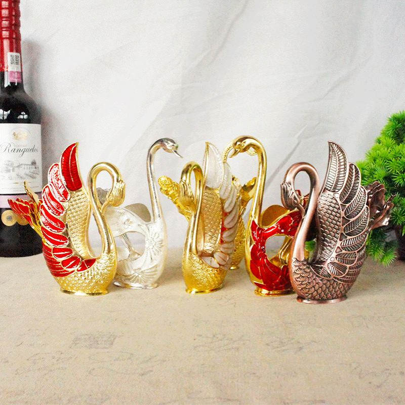 厂家现货天鹅水果叉收纳厨房时尚创意金属工艺餐具银天鹅勺子套装