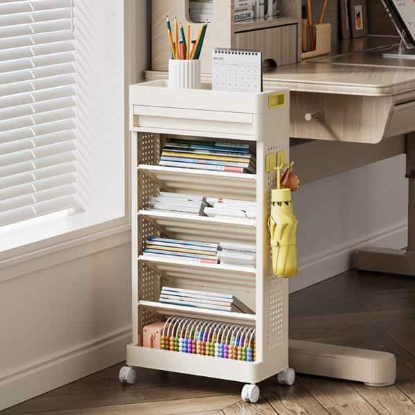 收纳书架落地家用儿童书柜客厅大容量可移动小推车多层收纳置物架,收纳整理,书桌收纳置物架,淘宝优惠券,粉丝福利购,淘宝优惠卷