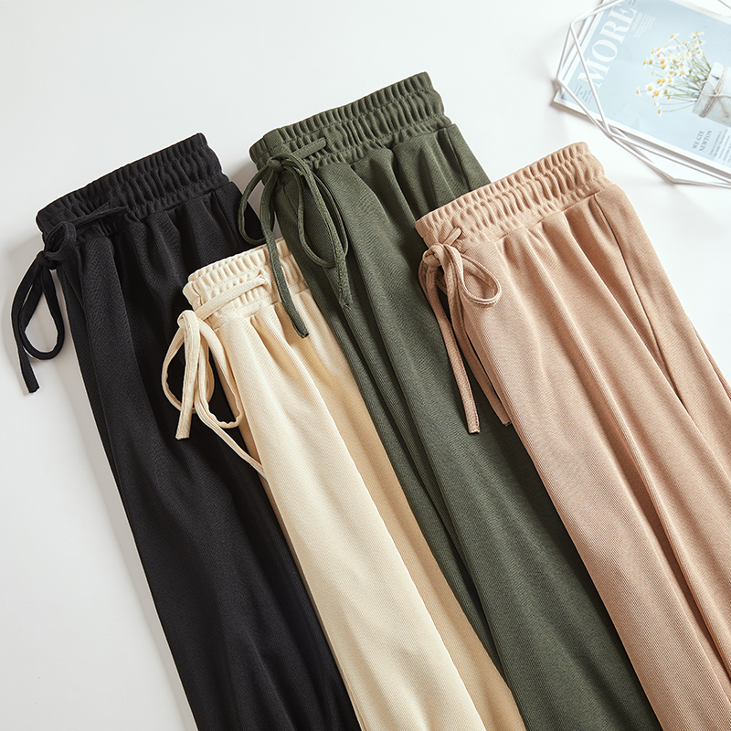 冰丝阔腿裤女夏季薄款直筒宽松高腰休闲裤垂感拖地裤子女2020新款