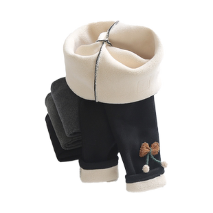 女童打底裤加绒加厚外穿蝴蝶结冬季新款保暖裤秋冬儿童洋气长裤子