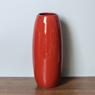 红色冬瓜圆口光滑陶瓷花瓶家居客厅餐桌电视柜摆件内外釉面可装水
