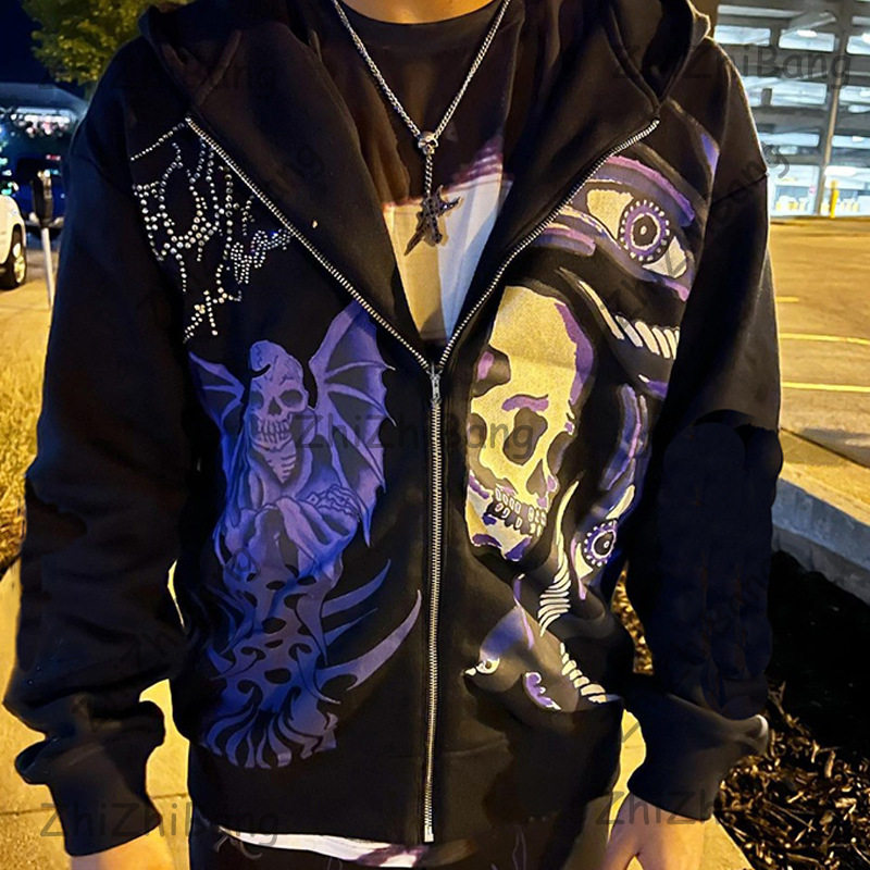 欧美跨境骷髅印花连帽开