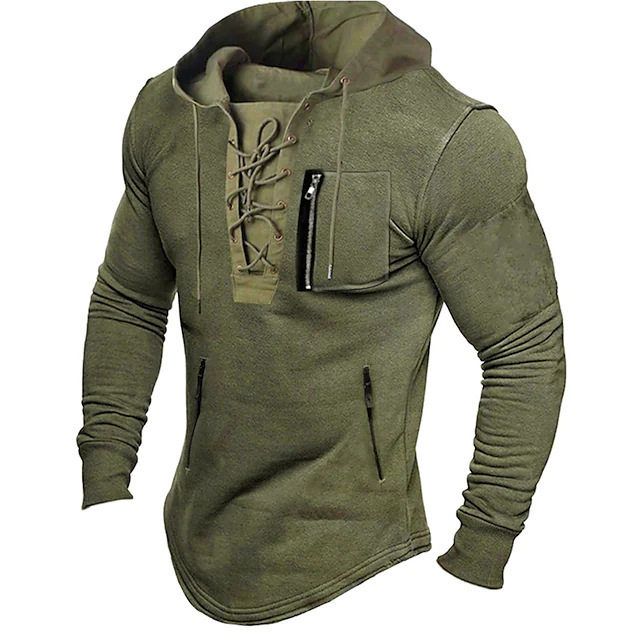 men clothes男士春秋连帽衫纯色系带拉链口袋运动街头服饰烫金运