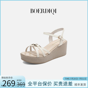 高跟鞋 真皮厚底一字带凉鞋 坡跟露趾休闲外穿时尚 女夏季 2025新款