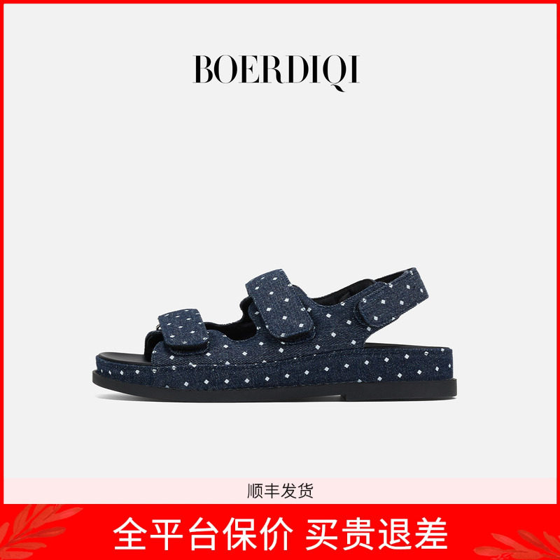 BOERDIQI厚底增高凉鞋女春季透气百搭波点魔术贴休闲沙滩外穿拖鞋,女鞋,沙滩鞋,淘宝优惠券,粉丝福利购,淘宝优惠卷