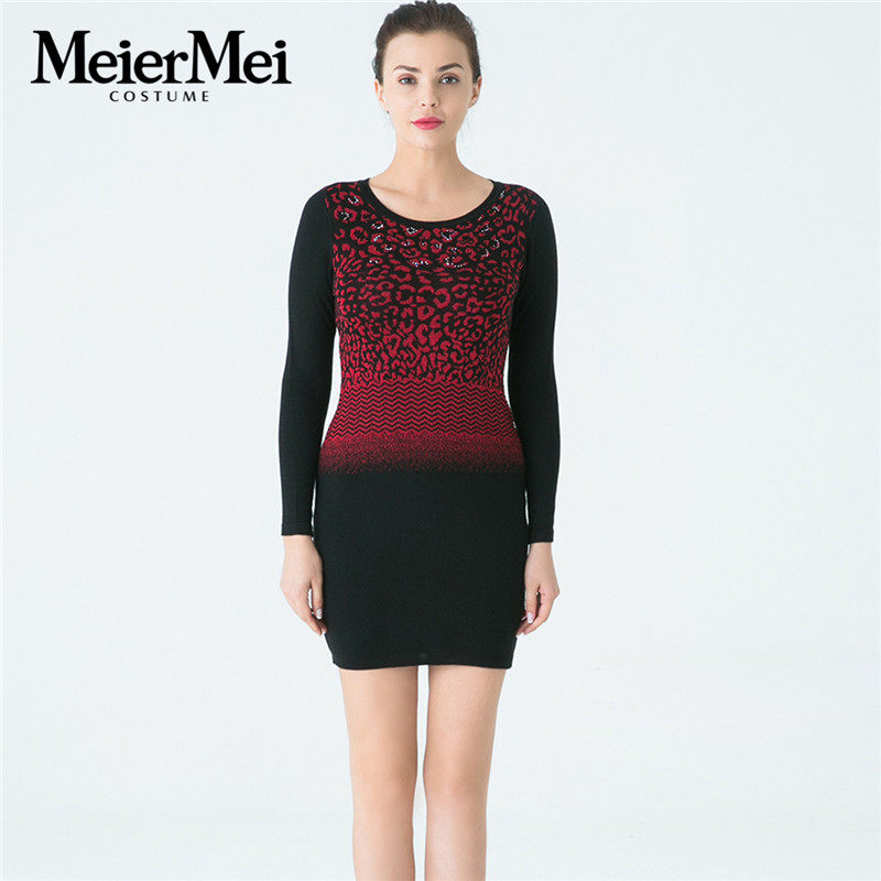 时尚修身针织连衣裙秋冬长袖