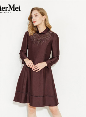 玫而美品牌专柜时尚复古刺绣宫廷风显瘦A摆减龄连身裙女MCLR50120