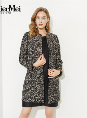 玫而美品牌专柜时尚复古修身针织提花大衣春秋外套风衣MCDN31100