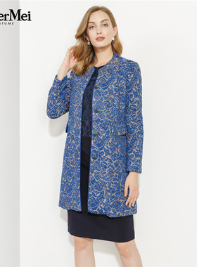 玫而美品牌专柜时尚针织提花修身显瘦外套女中长款风衣MCDN31200