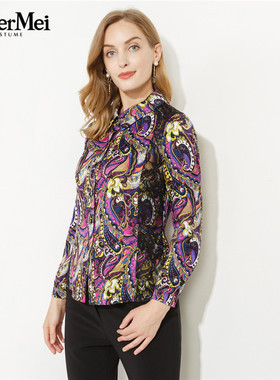 玫而美品牌专柜时尚蕾丝拼接宫廷风衬衫女春秋长袖上衣MCSP29300