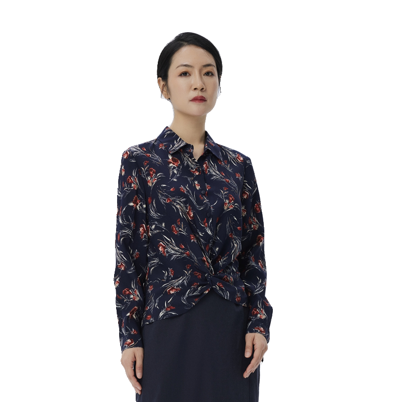 玫而美宽松套头长袖桑蚕丝衬衫