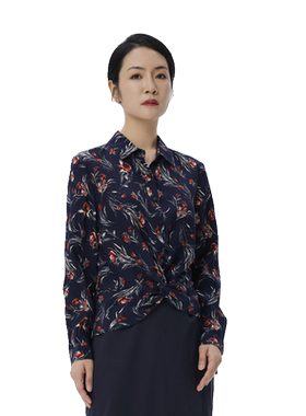 玫而美宽松套头长袖桑蚕丝衬衫