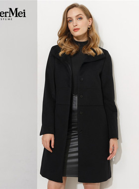 玫而美经典直身大衣女中长款毛呢外套冬装中年纯羊毛MDDN72830